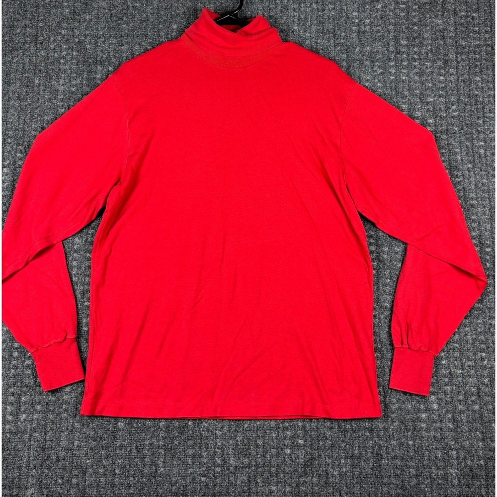 LL Bean 1743 Turtleneck Shirt Vintage Long Sleeve Large Red Cotton Made In USA